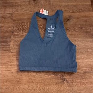 💙FP Movement💙 NEVER WORN Ribbed V-Neck Racerback Crop Top in Blue